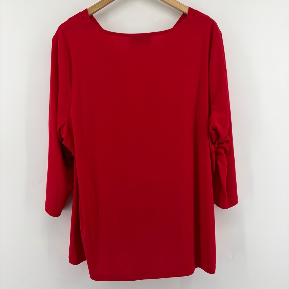 Lane Bryant Womens Red Surplice V-Neck 3/4 Sleeve Faux Wrap Top Size 18/20 - Picture 3 of 9